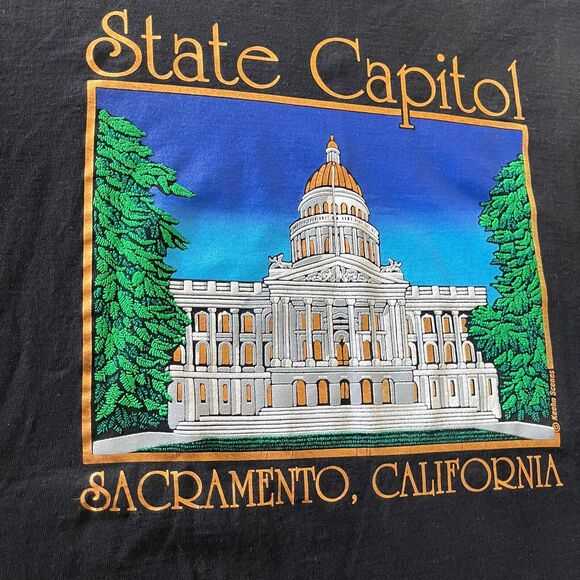 Vintage 80s Keehn Scenes State Capitol Sz L Foil Printed Rare Made In‎ USA - Picture 12 of 14